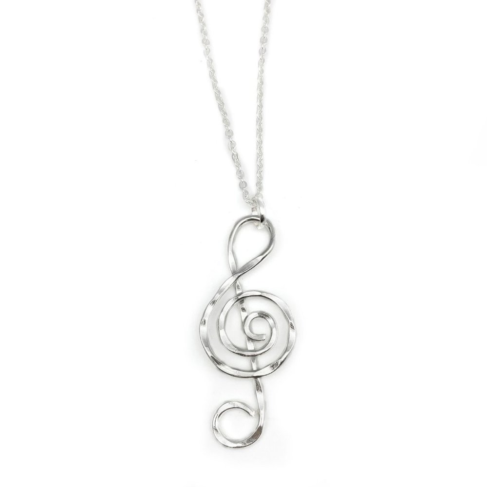 Treble Clef Hammered Silver Necklace - Picture 2 of 2